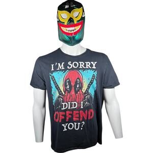 Marvel Large Y2K Deadpool Graphic T-Shirt Black Crew Streetwear